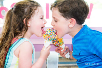 Siblings sharing their ice cream